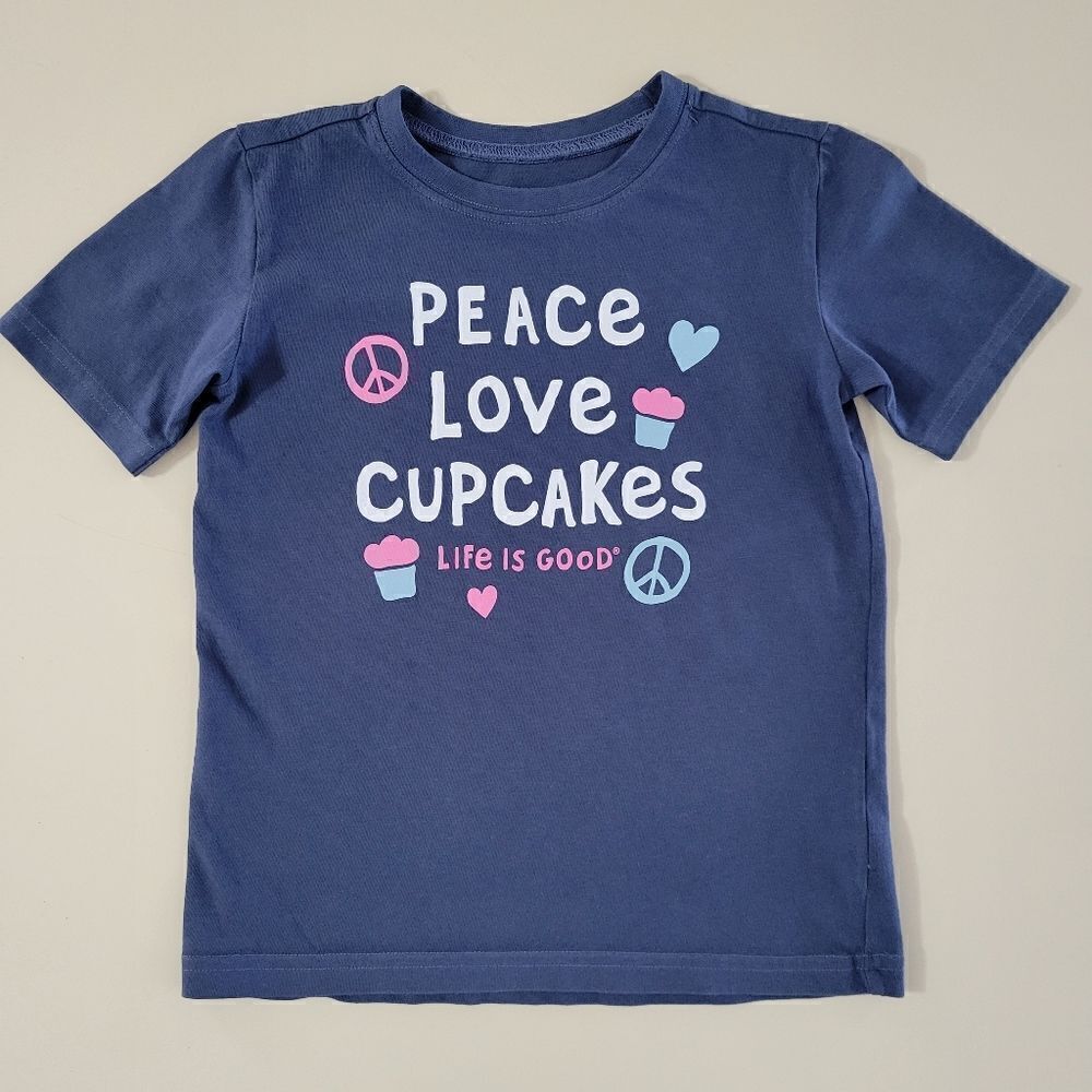 Life Is Good® Kids PEACE LOVE CUPCAKES Crusher Blue Short Sleeve Tee